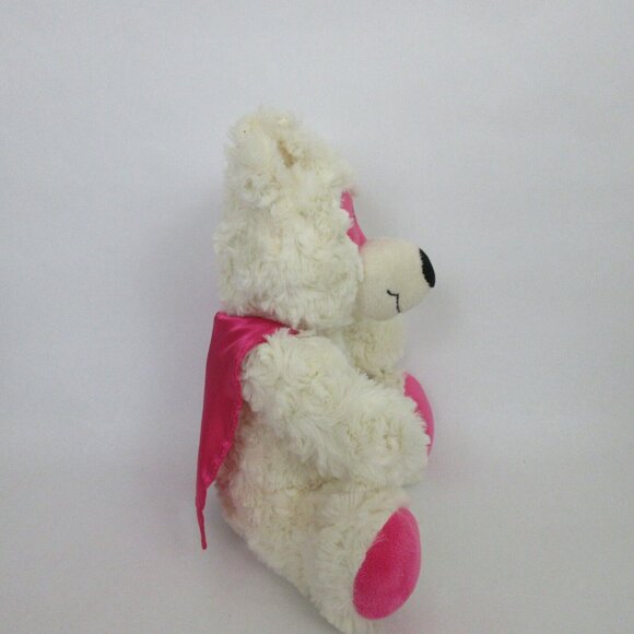 Rare Progressive Plush Farrar White Bear w/Pink Cape & Mask 10" Curly Soft Fur - Picture 2 of 7